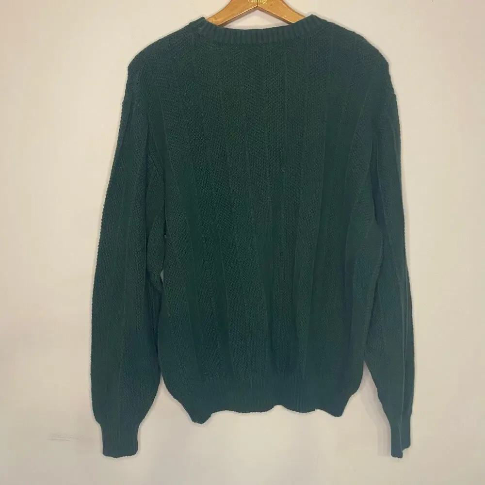 Mens US Polo Assn Green Thick Cable Knit Pullover Sweater Preppy Crew Neck Large